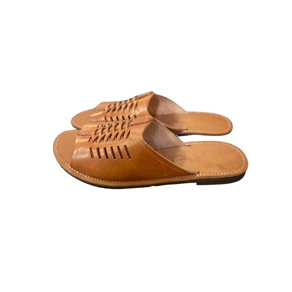 Men\'s Tan Leather Woven Slide Sandals main image 8